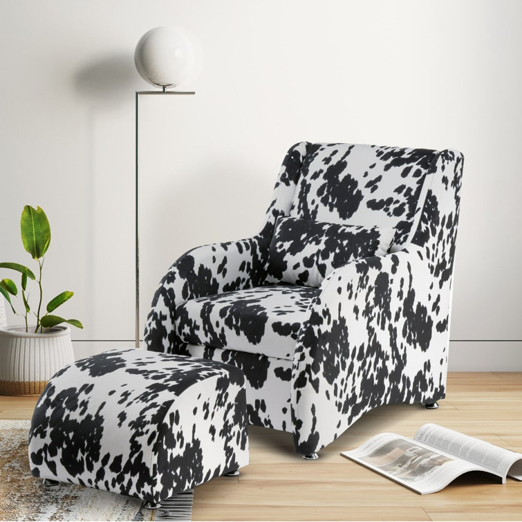 Natur Pur Brashear 77Cm Wide Plush Cow Print Fabric Lounge Chair with Footstool and Bolster Cushion Wayfair